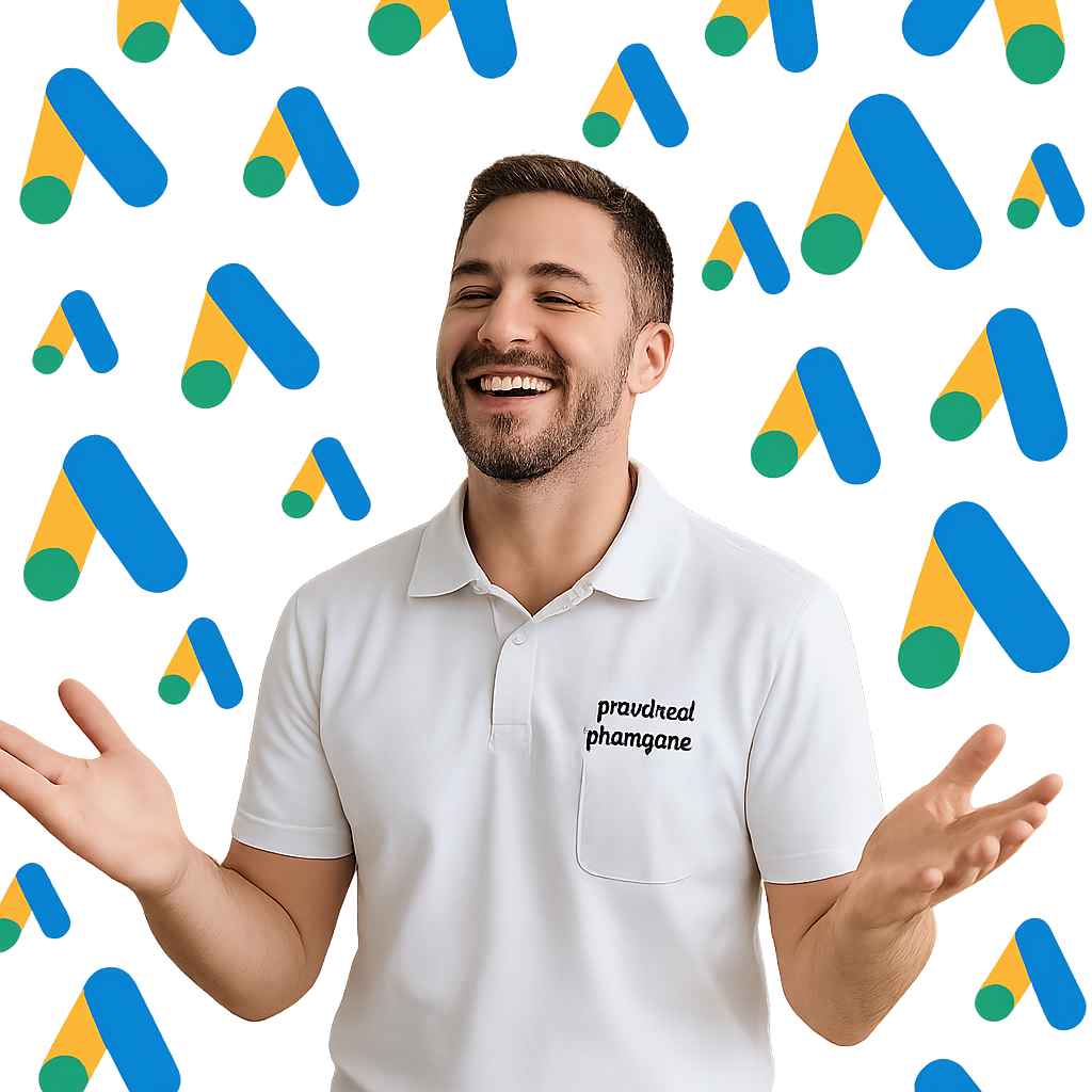 physical therapist looking happy as Google Ad logos rain down on him physical therapist looking happy as Google Ad logos rain down on him